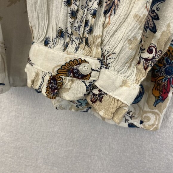 Boho Button Up Floral Shirt Womens 4X Cream Ruffle Collar Top St. Johns Bay - Picture 6 of 12